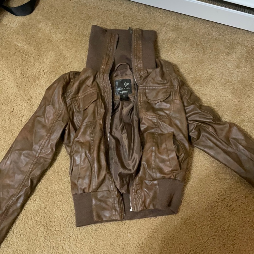 Faux leather brown jacket